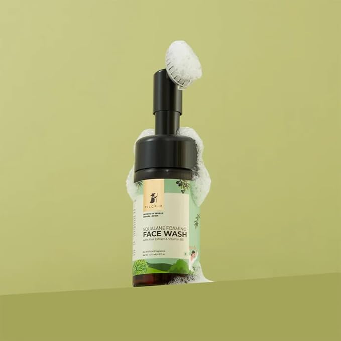 Pilgrim Squalane Foaming Face Wash | Deep Cleansing & Hydrating | Removes Dirt, Oil & Impurities | Enriched with Kiwi Extract & Vitamin B5 | Gentle & Non-Drying | 4.05 Fl Oz (120ml)