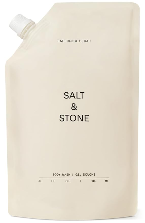 Salt & Stone Body Wash with Antioxidants for Deep Moisture | For Women & Men, Sulfate, Paraben, & Dye Free, Leaving Skin Soft and Hydrated | Saffron & Cedar 32 fl oz