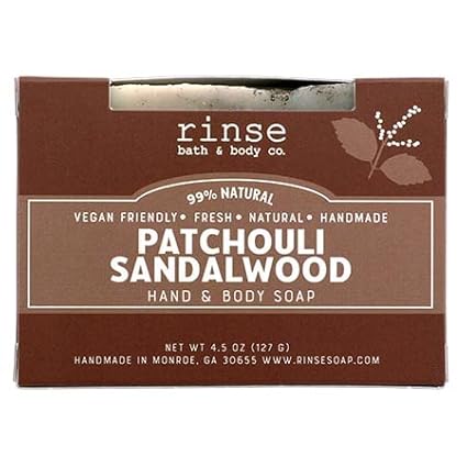 Rinse Bath & Body Patchouli and Sandalwood Soap - Handmade Castile Patchouli Soap w/Essential Oils | Moisturizing & Cleansing | Shea & Cocoa Butter with Sweet Almond Oil | Natural | Vegan | 4.25oz