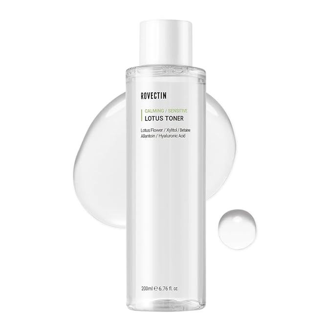 ROVECTIN Calming Lotus Water Toner - pH4.7 Extra Soothing and Hydrating for Trouble Care | 40% Lotus Flower Extract for Purifying | Hyaluronic Acid, Alcohol-Free, Vegan, K-Beauty (6.76 fl. oz, 200ml)