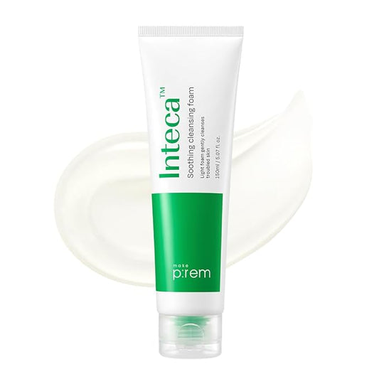 MAKE P:REM Inteca Soothing Foam Cleanser, Mild Moisture Gel Type Foam Cleanser for Acne-Prone Skin, Removes Sebum and Impurities, Korean Skincare, 5.07 Fl Oz, 150ml
