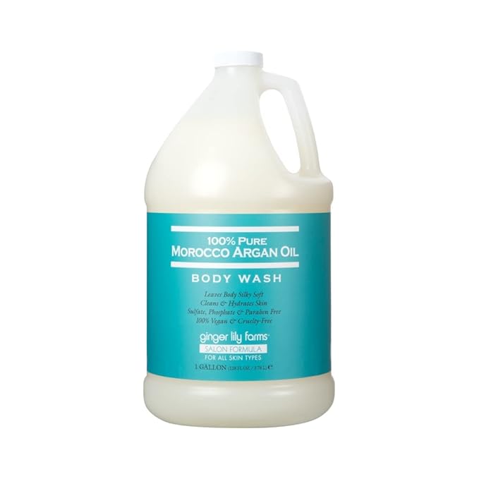 Ginger Lily Farms Salon Formula 100% Pure Morocco Argan Oil Body Wash for All Skin Types, 100% Vegan & Cruelty-Free, 1 Gallon Refill (Pack of 4)