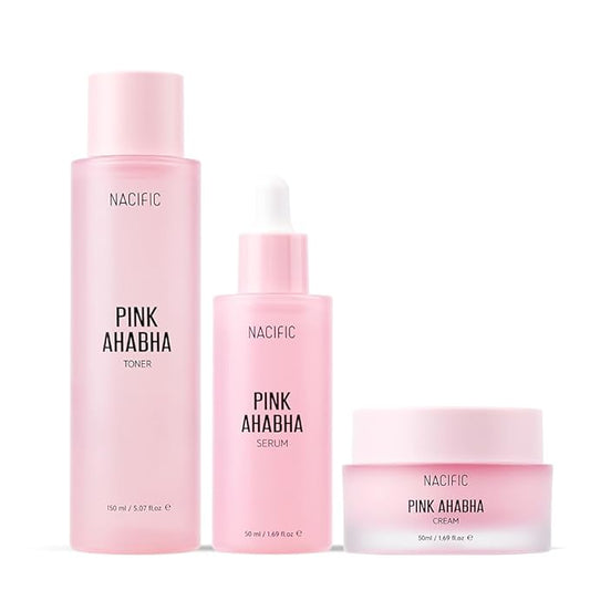 NACIFIC Pink AhaBha Triple Set (Toner 150ml, Serum 50ml, Cream 50ml) AHA, BHA, Watermelon extract Glow Moristurizing Hyaluronic Acid