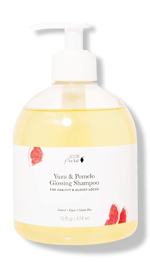 100% PURE Yuzu & Pomelo Glossing Shampoo & Cleansing Detox Helps Restore Vibrancy in Dry Dull Hair Revitalizing Shine & Body Healthy Growth for Women & Men, Vegan - 16 Fl Oz
