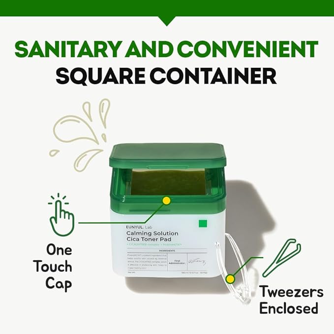 EUNYUL Lab Calming Solution CICA Toner Pad [6.43 fl. Oz. / 190ml] 60 Pads Face Toner Pads, Korean Skincare with Vegan Certificated Cotton Pad