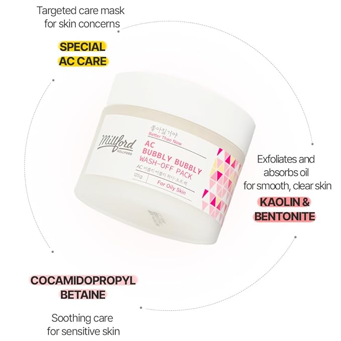 AC Bubbly Bubbly Wash-Off Pack 125g/4.4Oz, Kaolin, Deep Cleansing, Acne Prone Skin, Bubble Wash, Exfoliating, Bubble Mask, Removing Sebum and Dead Skins, Instant Bubbles Pop up
