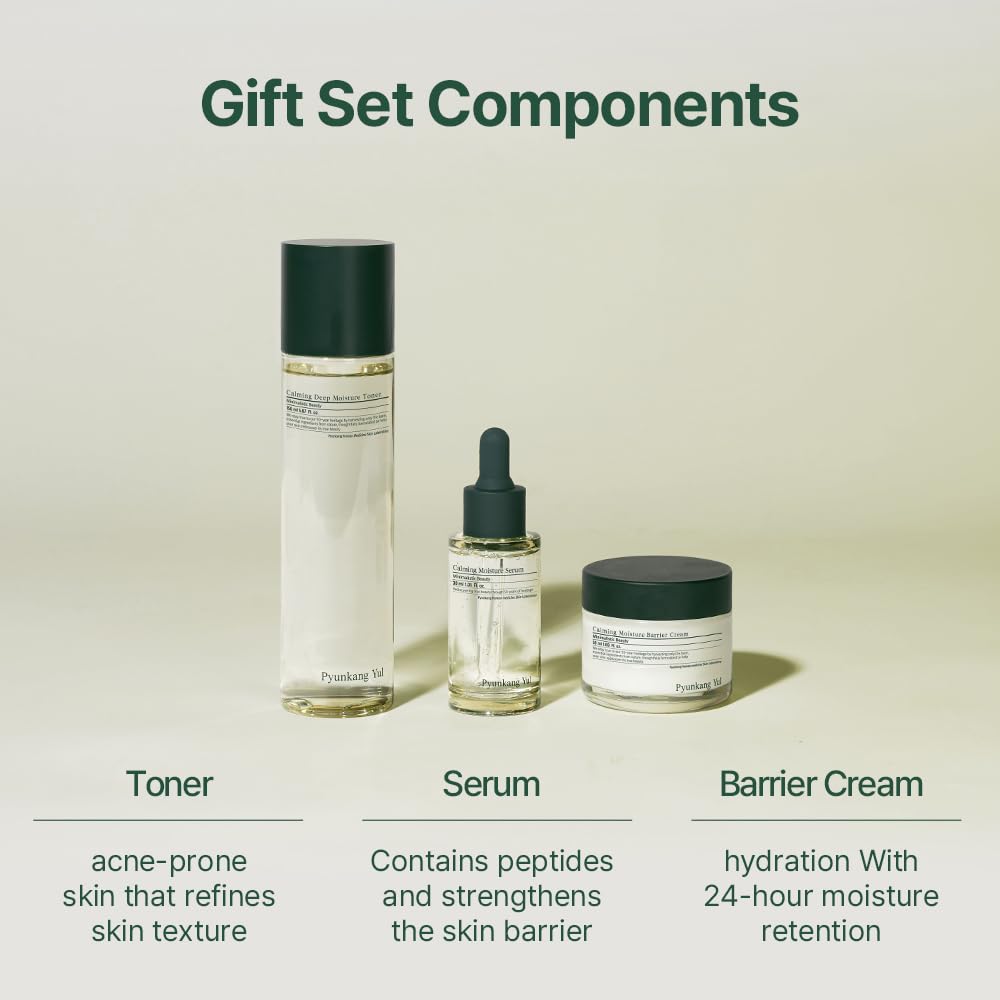 [PKY] Vegan Calming Skincare Gift Set – Korean Sensitive Skin Care Set with Toner, Serum & Moisturizer – Soothing & Hydrating Face Care with Premium Gift Packaging 🎁 (3-Piece)