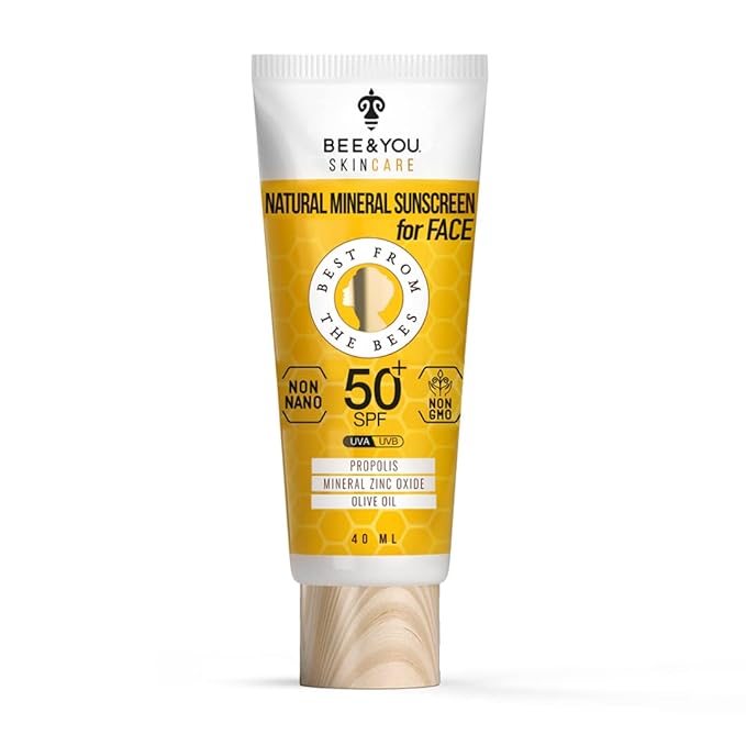 Bee and You SPF 50 Facial Sunscreen, UV Protection, Clear, Sensitive, Acne-Prone Skin, Mineral-Based Zinc Oxide, Propolis Extract, 100% Natural, Hypoallergenic, 1.35 oz