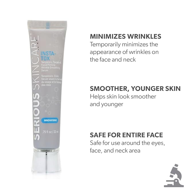 Serious Skincare INSTA-TOX Instant Wrinkle Filler for Face Serum, to Smooth + Blur Fine Lines, Deep Wrinkles, Lip Lines, Crow’s Feet & Pores, Temporary Face Tightener, .75 oz