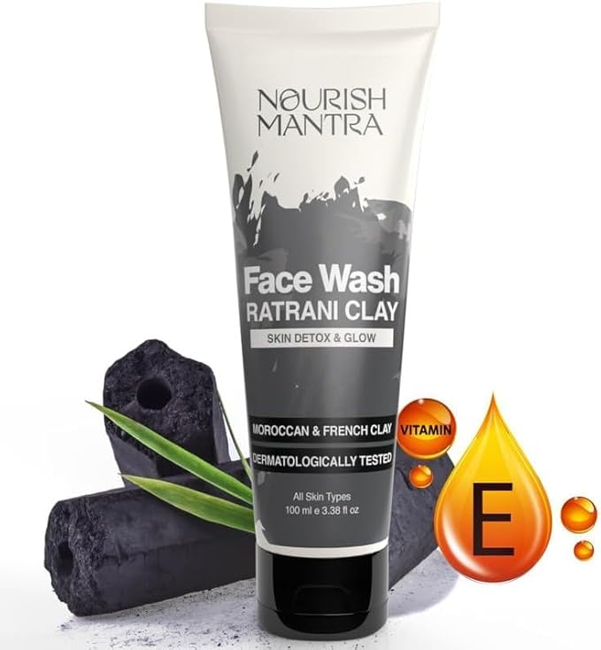 Nourish Mantra-Ratrani Moroccan Lava Face Wash | Enriched With Moroccan Clay, Activated Charcoal & Vitamin E | Face Wash For All Skin Types | Paraben & SLS, SLES Free