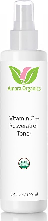 Vitamin C + Resveratrol Facial Toner - USDA Certified Organic Refreshing Spray for Face - 3.4 fl oz