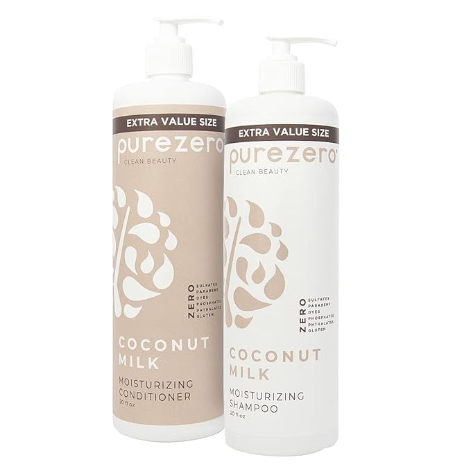 Purezero 20 Oz Value Pack Coconut Milk Shampoo & Conditioner Set, Bulk Pack, Intense Hydration & Increase Shine, Fight Dandruff & Frizz, Zero Sulfates, Parabens, Dyes,100% Vegan & Cruelty-Free