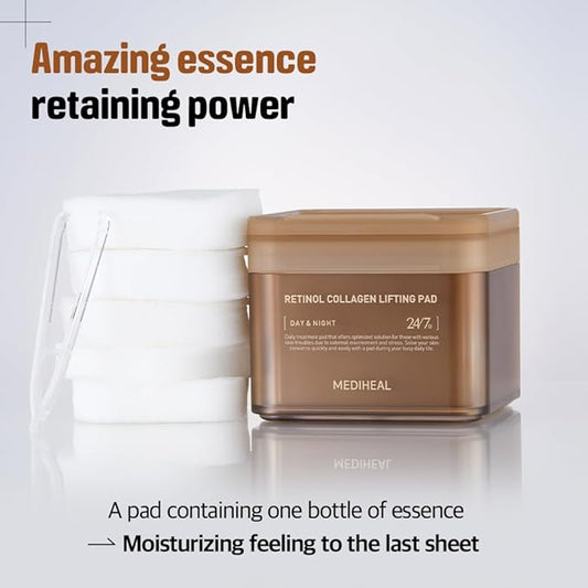 MEDIHEAL Retinol Collagen Lifting Pad - Vegan Face Hypoallergenic Pads with Retinol, Collagen - Lifting Pads for Enhancing Skin Texture Firmness 100 Pads