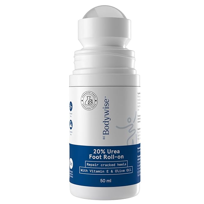Be Bodywise 20% Urea Foot Cream Roll On 50ml | For Dry, Cracked Heels and Feet | With Lactic Acid, Olive Oil & Vitamin E | Helps Repair and Moisturise Cracked Heels