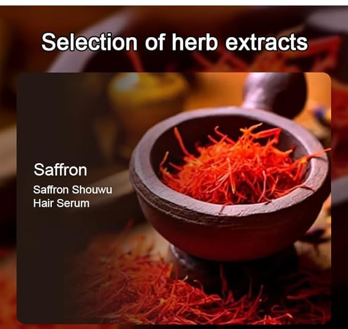 Saffron Hair Blackening Spray, Saffron Hair Spray, 100ml Herbal Extracts Hair Serum, Saffron and Polygonum Multiflorum Essence Spray, Leaving Hair Shiny & Prevent Gray Hair (1Pcs)