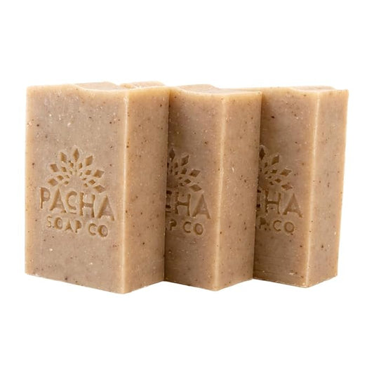 Pacha Soap Co. Bar Soap, Dirty Hippie, 3-Pack (4 oz ea) - Scents of Patchouli, Nutmeg, & Clove - Premium, Handcrafted, Hydrating, Natural Face Wash, Hand Cleanser, Body Wash, Soothing Essential Oils