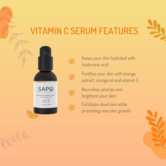 Vitamin C Serum - Brightening Facial Treatment with Hyaluronic Acid, Chamomile, Orange Oil & Extract - Exfoliating Dark Spot Corrector & Antioxidant Boost for Nice Glowy Skin - 1 oz