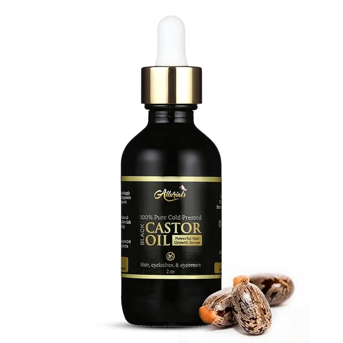 Allurials Organic Castor Oil – 2 Fl Oz | 100% Pure & Natural | Premium-Grade Carrier Oil for Hair Growth, Eyelashes & Eyebrows | Moisturizing Oil for Skin & Body