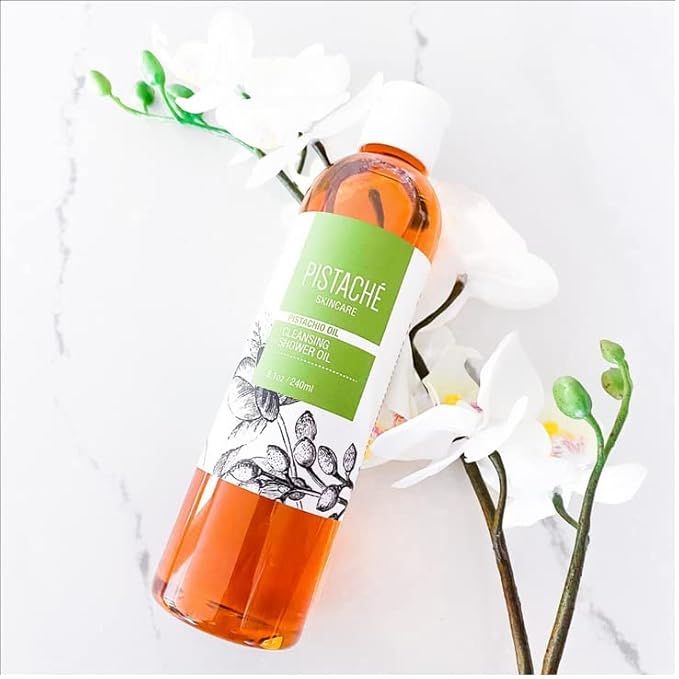 Pistaché Skincare Pistachio Oil Cleansing Shower Oil | Oil-to-Foam Formula | Moisturizing & Nourishing Body Wash with Vitamin E & Antioxidants, 8.1 oz