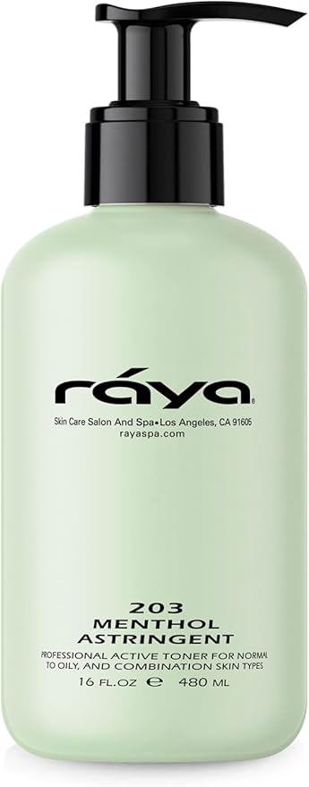 RAYA Menthol Astringent 16 oz (203) | Effective Facial Toner for Combination and Partially Oily Skin Prone to Break-Outs | Helps Refine, Tighten, and Protect pH Balance | Cools, Refreshes and Soothes