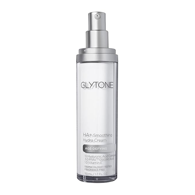 Glytone Age-Defying HA+ Smoothing Hydra Cream | Anti Aging Face Moisturizer for Fine Lines & Wrinkles | Firms & Hydrates with 10 Hyaluronic Acid, 3.0 PFAV™ Glycolic Acid & 1.0 Vitamin E | 1.7 fl oz