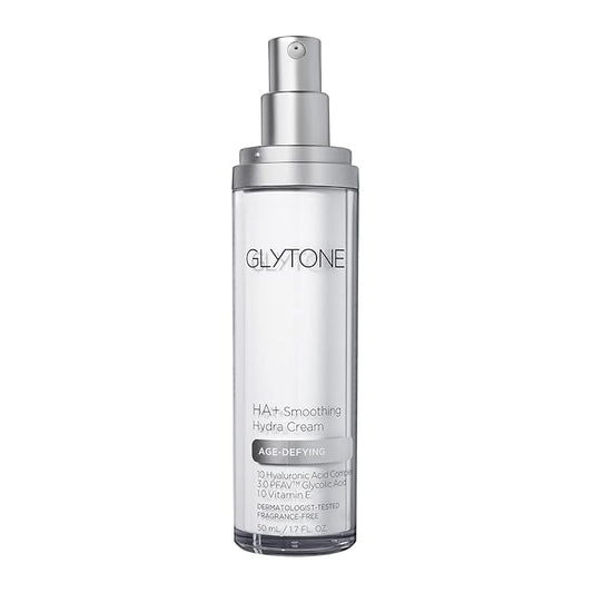 Glytone Age-Defying HA+ Smoothing Hydra Cream | Anti Aging Face Moisturizer for Fine Lines & Wrinkles | Firms & Hydrates with 10 Hyaluronic Acid, 3.0 PFAV™ Glycolic Acid & 1.0 Vitamin E | 1.7 fl oz