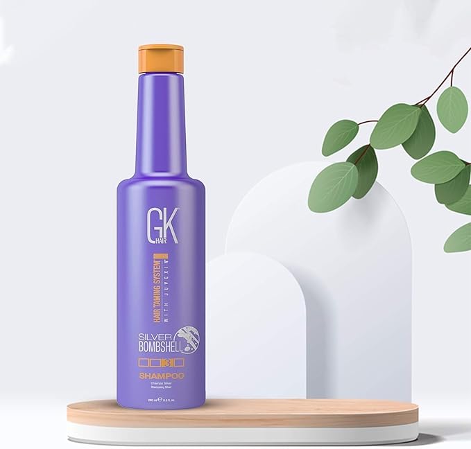 GK HAIR Global Keratin Silver Bombshell Purple Shampoo (24 Fl Oz/710ml) For Blonde, Platinum, Ash, Silver & Gray Hair Moisturizes Dry & Damaged Removes Yellow Brassy Tones