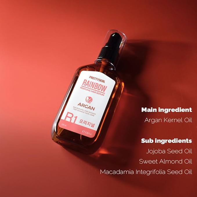 PRETTYSKIN Rainbow Perfume Vegan Hair Serum with Argan Oil, Sweet Almond Oil, Jojoba Oil, Macadamia Oil – Hydrating, Frizz Control, Lightweight Nourishing Treatment – 100ml (R1 Original)