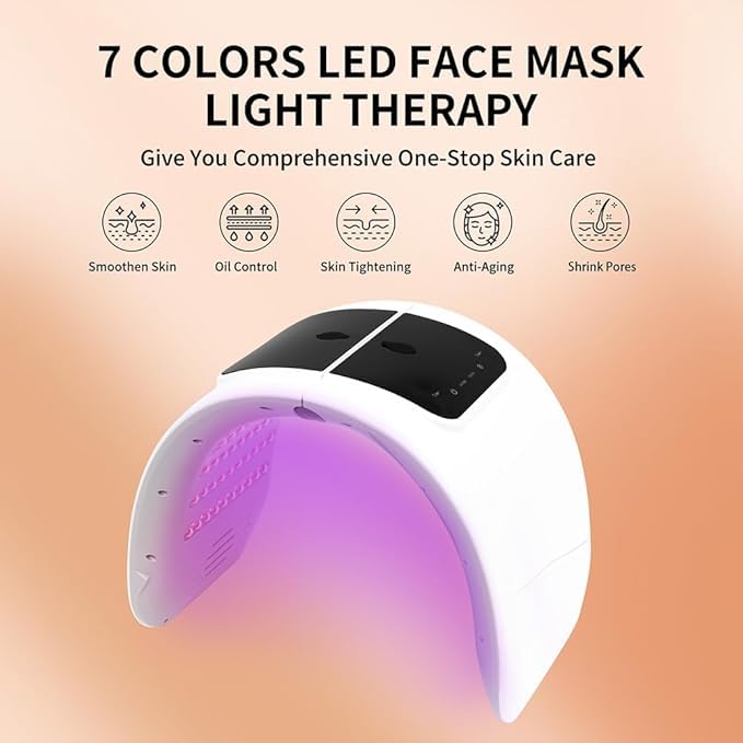 LED Light Therapy Mask - 7 Color Photon Facial Device for Skin Care, Red & Blue Light Therapy for Face, Neck & Body, Rechargeable Home Use