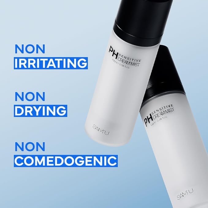 SAM'U PH Sensitive Cream Mist, Ceramide Face Mist, Hypoallergenic Facial Spray with Hyaluronic Acid & Centella, Hydrating & Quick Absorbing, Korean Skin Care for Dry & Sensitive Skin, 3.38 Fl. Oz