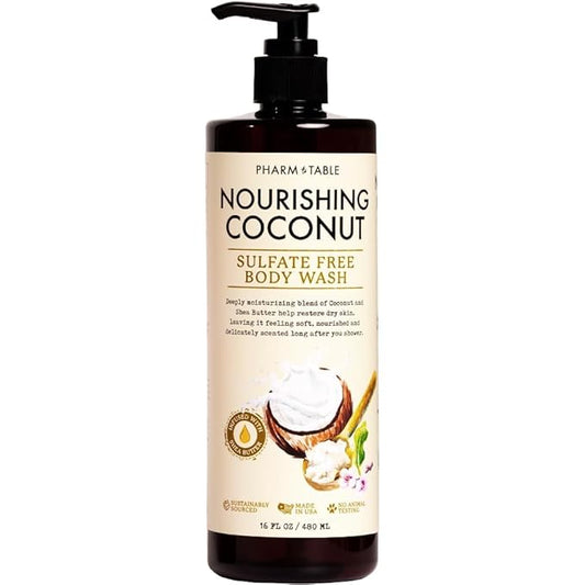 Nourishing Coconut Body Wash for Women and Men Softens and Soothes the Skin, Sulfate Free, 100% Cruelty Free, 480ml