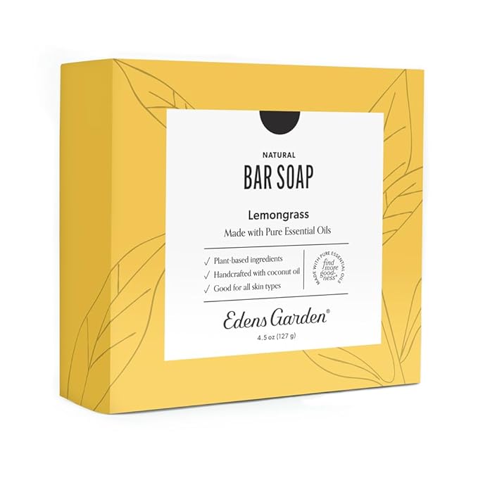 Edens Garden Lemongrass Bar Soap - Natural Cold-Processed Soap with Pure Essential Oils for Hydrating, Moisturizing, & Calming Skin - Handmade Aromatherapy Bath Soap for Face & Body, 4.5 oz (127 g)