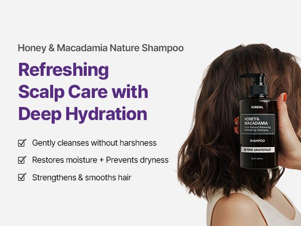 KUNDAL Honey & Macadamia Natural Shampoo Korean Hair Care Shampoo Damage Repair Strengthen, Nourish, with Honey, Argan Oil, Macadamia Oil, Free Paraben & Sulfate 16.9 fl oz (Baby Powder)