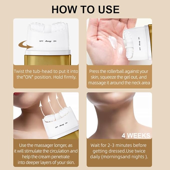 AH-8 Firming Neck Cream for Crepey Skin Body Care Comfort, Moisturizing Tightening Roller Neck Skin Repair Lotions for Women with Day & Night Use
