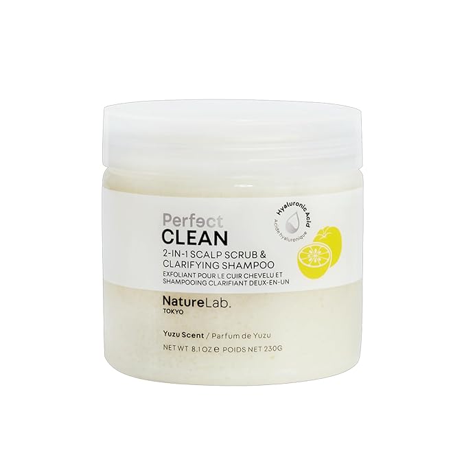 NatureLab.TOKYO Perfect Clean Scalp Scrub & Clarifying Shampoo - Sugar Crystals, Probiotic Sake Water, Hyaluronic Acid, Pearl Extract - 2-in-1 Deep Scalp Cleanser for Shine & Hydration, 8.1 oz, Yuzu