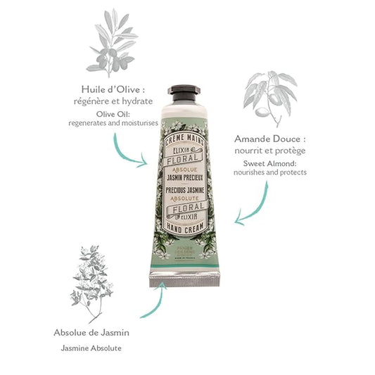 Panier des Sens - Small Hand Cream for Dry Cracked Hands - Jasmine Mini Hand Lotion for Dry Skin - With Sweet Almond and Olive Oil - Hand Care 96% Natural Ingredients - Travel Size 1 floz
