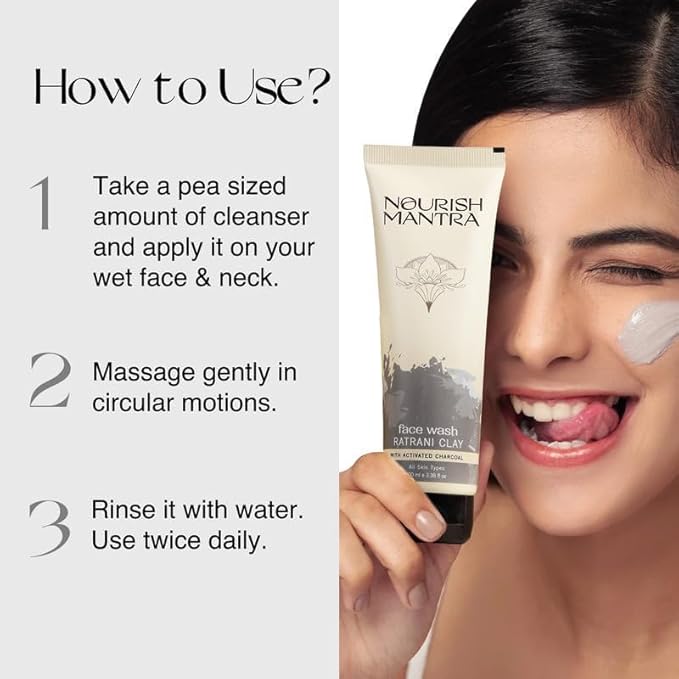 Nourish Mantra-Ratrani Moroccan Lava Face Wash | Enriched With Moroccan Clay, Activated Charcoal & Vitamin E | Face Wash For All Skin Types | Paraben & SLS, SLES Free