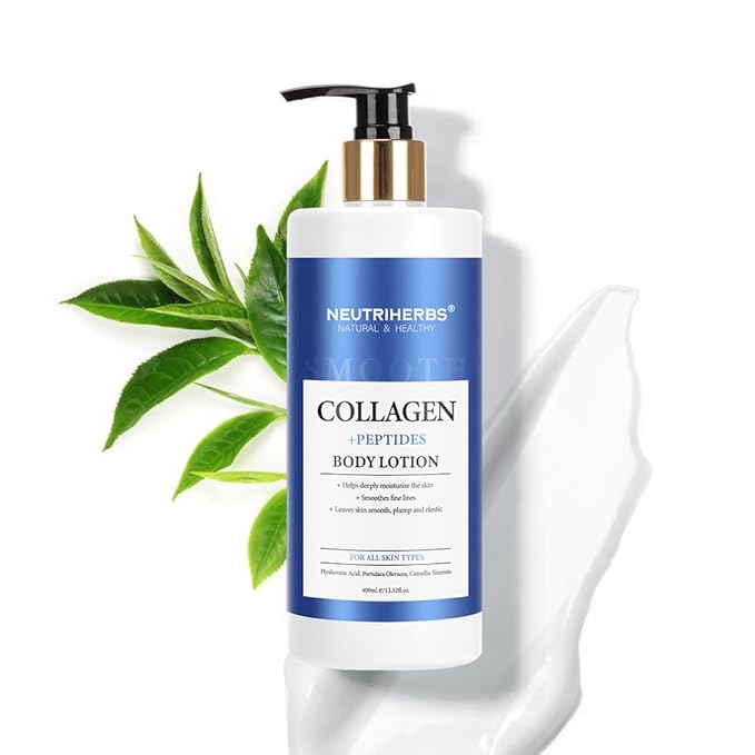 Neutriherbs Body Lotion for Women Dry Skin with Collagen + Oatmeal Organic Body Lotion Smoothes Fine Lines for All Skin Types 13.52 Fl Oz Pump Bottle