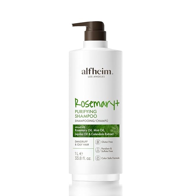 ALFHEIM Rosemary+ Purifying Shampoo | Rosemary, Mint & Jojoba Oil Infused | Gentle Cleansing While Balancing for Oily Scalp & Removing Build-Up | Sulfate-Free ＆ Paraben-Free | 33.8 fl oz