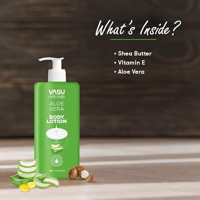 Vasu Naturals Aloe Vera Body Lotion with Vitamin E for dry skin, Lightweight face moisturizer, hand cream for extremely dry skin, lotion for women, lotion for men -11.83 fl oz each (Pack of 2)