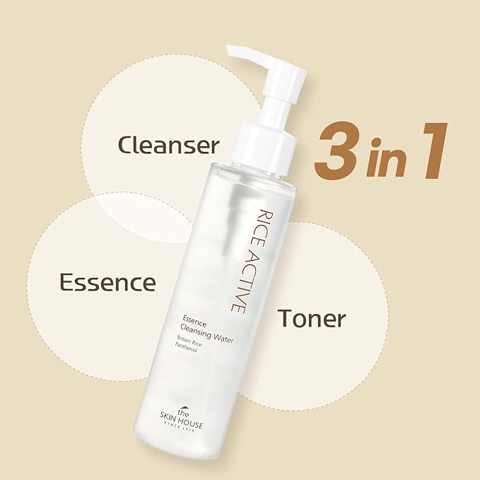 THE SKIN HOUSE Rice Essence Cleansing Water – Gentle Micellar Cleanser with Rice Extract for Hydrating | No-Rinse, Non-Irritating Makeup Remover | 150ml / 5.07 fl.oz