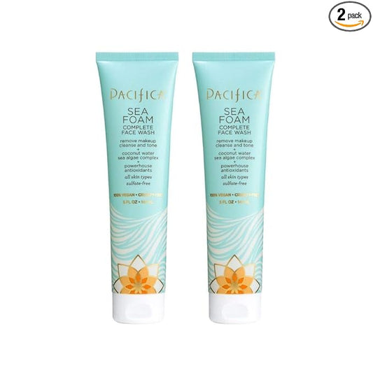 Pacifica Beauty Complete Face Wash, Gentle Daily Facial Cleanser for All Skin Types, Removes Makeup, Oil & Dirt, Sea Foam, 5 oz, 2 Pack