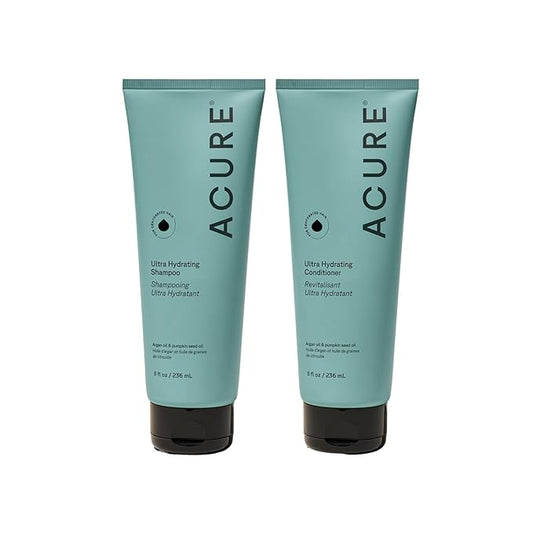 Acure Ultra Hydrating Shampoo and Conditioner Set - Moisturizing Set with Argan Oil for Women & Men with Dry, Damaged, Straight or Curly Hair, 100% Vegan, Paraben Free, Sulfate Free - 8 fl oz (2 Pack)