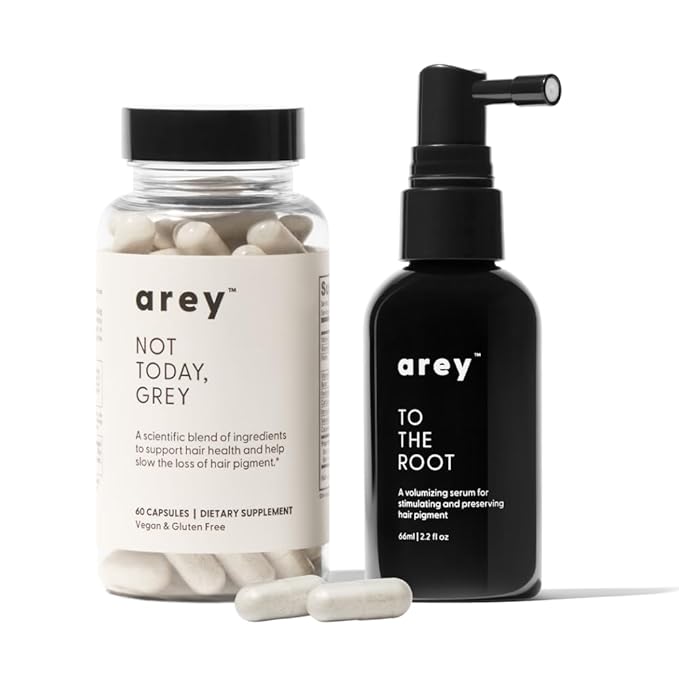 Arey The System Daily Hair Serum and Supplement Treatment for Women & Men | Slows Grey Hair Growth in 3-6 Months | Promote Thicker, Fuller Regrowth | Biotin, B + D Vitamins (1 Month Supply)