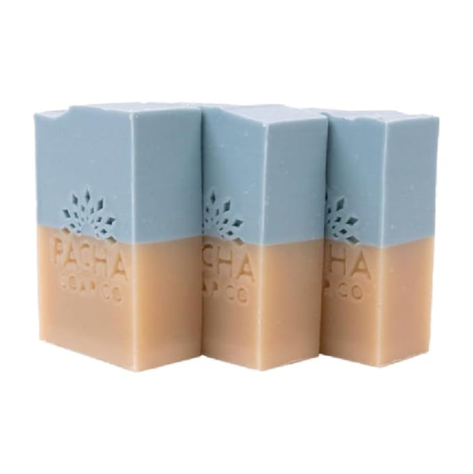 Pacha Soap Co. Bar Soap, Sand & Sea, 3-Pack (4 oz ea) - Scents of Clary Sage & Sandalwood, Premium, Handcrafted, Hydrating, Natural Face Wash, Hand Cleanser, Body Wash, Soothing Essential Oils