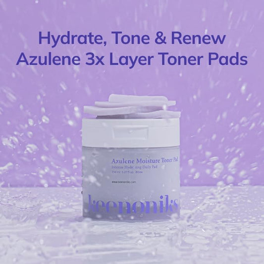 Azulene Moisture Toner Pad - Anti-flammatory & Hydrating Facial Pad with Chamomile Extract, Panthenol & AQUAXYL for Red, Sensitive SkinㅣKorean Skincareㅣ 80 Pads (5.07 Oz)