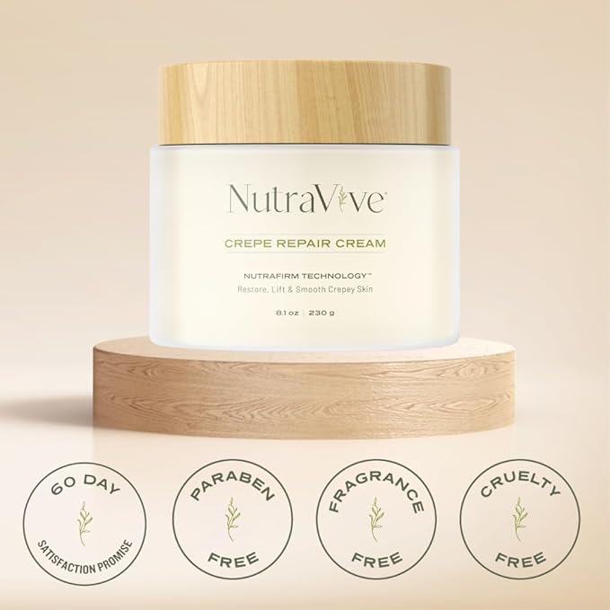 NutraVive Crepe Repair Cream – Anti-Aging Treatment - 8.1 Oz – Restore, Lift, Tighten & Smooth – Collagen Boosting Body, Neck & Face - Crepey Skin Cream for Aging Skin