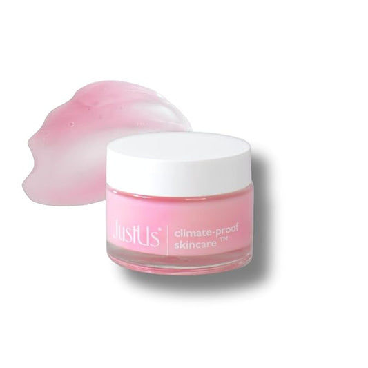 JustUs Skincare, Deep Hydration Gel Balm - Lightweight Daily Moisturizer for Face, primer + hydration, plumps, smooths + evens skin, with Alpha Arbutin, Tripeptides, Beta Glucan + Plum – 50ml / 1.67oz