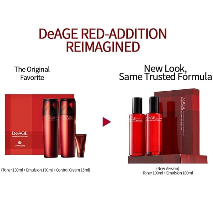 CHARMZONE DeAge Red Addition (New Version) Korean Skincare Set – Anti-Aging Toner & Emulsion Duo (100ml / 3.38 fl.oz Each) with Red Wine, Pomegranate & Tomato for Hydration, Firming & Radiance
