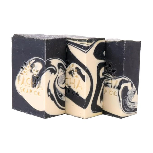 Pacha Soap Co. Bar Soap, Charcoal, 3-Pack (4 oz ea) - Premium, Handcrafted, Hydrating, Natural Face Wash, Hand Cleanser, Body Wash, Soothing Essential Oils